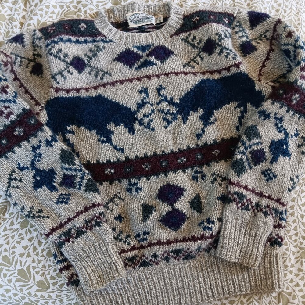 Vintage men's medium wool grandpa grunge sweater heavy deer rustic 90s cottageco